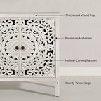 Buffet Cabinet with Storage, 4 Carved Doors and Adjustable Shelf, Wooden Sideboard Cabinet