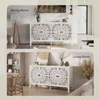 Buffet Cabinet with Storage, 4 Carved Doors and Adjustable Shelf, Wooden Sideboard Cabinet