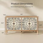 Buffet Cabinet with Storage, 4 Carved Doors and Adjustable Shelf, Wooden Sideboard Cabinet