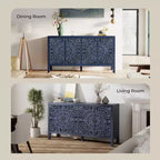 Buffet Cabinet with Storage, 4 Carved Doors and Adjustable Shelf, Wooden Sideboard Cabinet