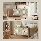 Buffet Cabinet with Storage, 4 Carved Doors and Adjustable Shelf, Wooden Sideboard Cabinet