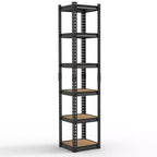 6-Tier Adjustable Steel Storage Shelf with Wood-Tone Shelves