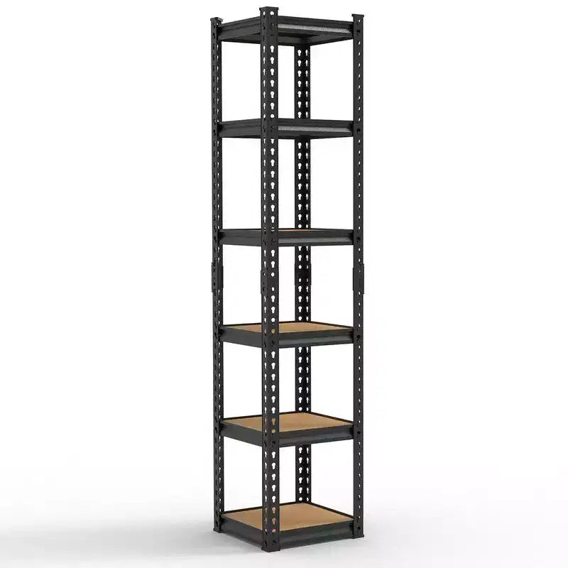 6-Tier Adjustable Steel Storage Shelf with Wood-Tone Shelves