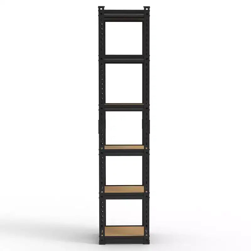 6-Tier Adjustable Steel Storage Shelf with Wood-Tone Shelves
