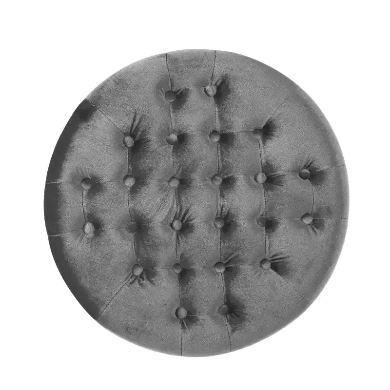 22" Round Velvet Ottoman Stool with Button Tufting and Nailhead Trim