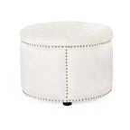 22" Round Velvet Ottoman Stool with Button Tufting and Nailhead Trim