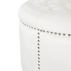 22" Round Velvet Ottoman Stool with Button Tufting and Nailhead Trim