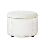 22" Round Velvet Ottoman Stool with Button Tufting and Nailhead Trim
