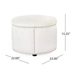 22" Round Velvet Ottoman Stool with Button Tufting and Nailhead Trim