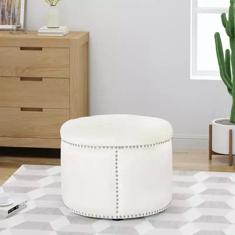 TUYOHW 22 Modern Round Ottoman Velvet Vanity Stool with Button Tufted Entryway Bench with Nailhead Foot Stool for Living Room, Entryway