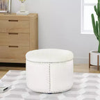 TUYOHW 22 Modern Round Ottoman Velvet Vanity Stool with Button Tufted Entryway Bench with Nailhead Foot Stool for Living Room, Entryway