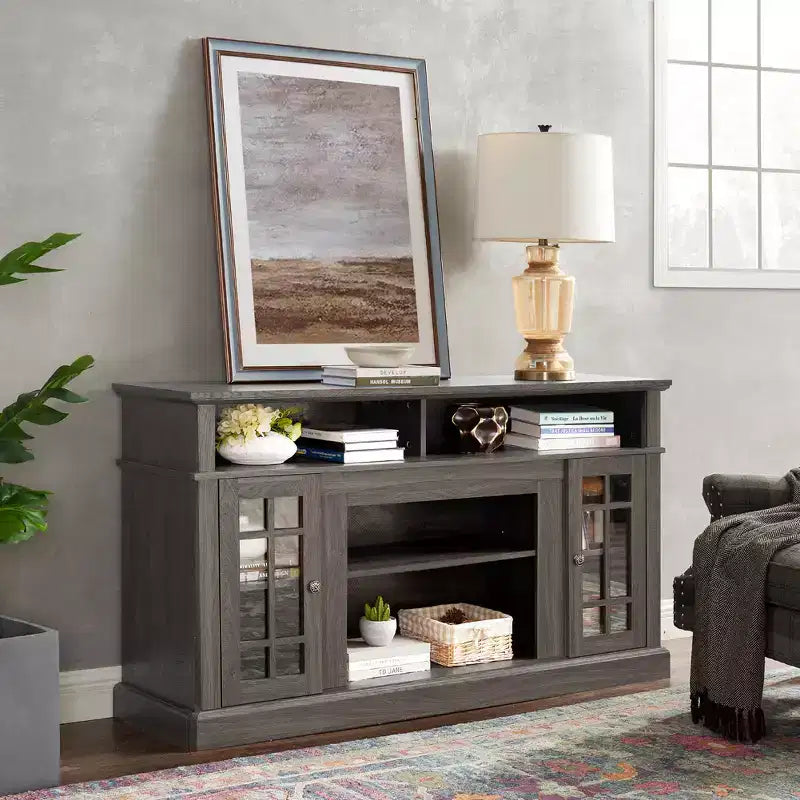 58-Inch TV Stand with Cabinet and Open Shelves