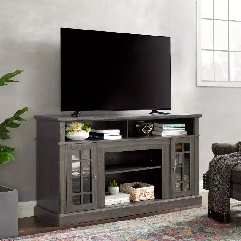 58-Inch TV Stand with Cabinet and Open Shelves