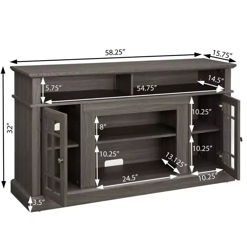 58-Inch TV Stand with Cabinet and Open Shelves