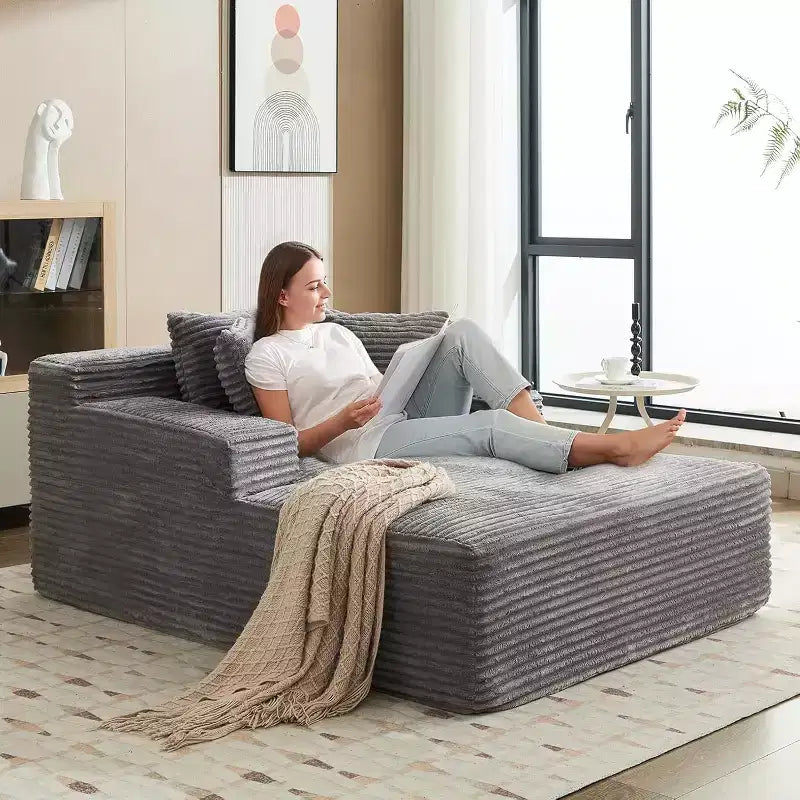 Oversized Corduroy Chaise Lounge Sofa Chair with Deep Seat for Living Room and Bedroom