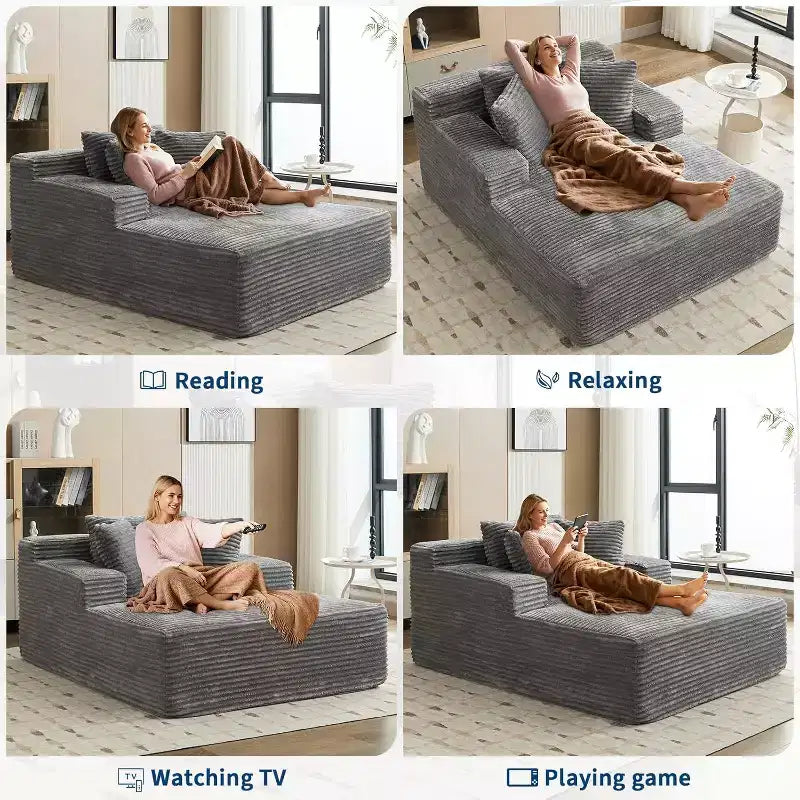 Oversized Corduroy Chaise Lounge Sofa Chair with Deep Seat for Living Room and Bedroom