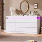 9-Drawer Dresser, 63" Wide Chest of Drawers with TV Stand Function