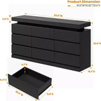 9-Drawer Dresser, 63" Wide Chest of Drawers with TV Stand Function