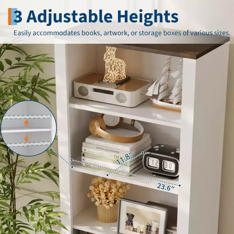 72-Inch Tall Bookcase with 2 File Drawers and Adjustable Shelves, Farmhouse Storage Cabinet