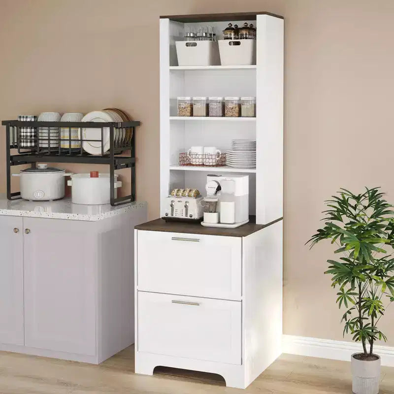 72-Inch Tall Bookcase with 2 File Drawers and Adjustable Shelves, Farmhouse Storage Cabinet