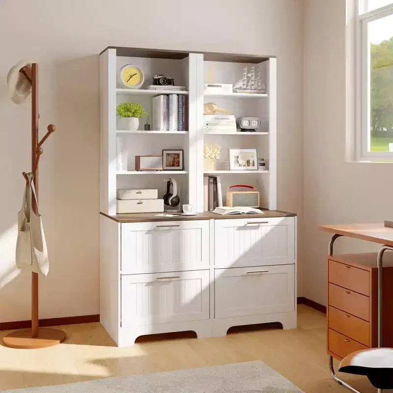 72-Inch Tall Bookcase with 2 File Drawers and Adjustable Shelves, Farmhouse Storage Cabinet
