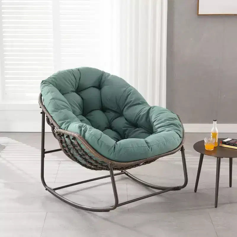Modern Rattan Accent Rocking Chair with Padded Cushion and Steel Frame