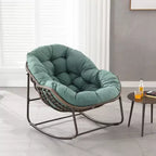 Modern Rattan Accent Rocking Chair with Padded Cushion and Steel Frame