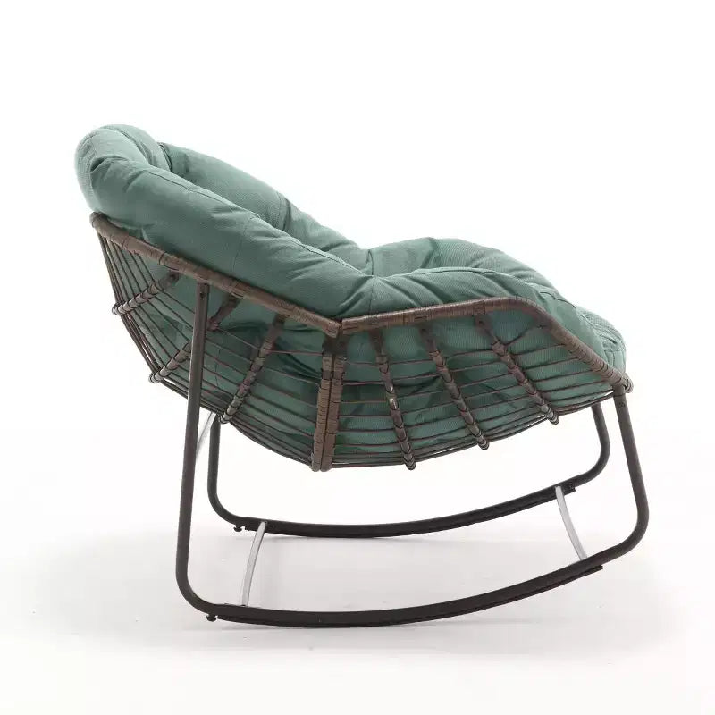 Modern Rattan Accent Rocking Chair with Padded Cushion and Steel Frame