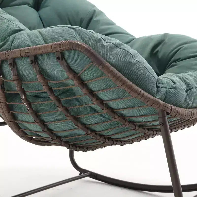 Modern Rattan Accent Rocking Chair with Padded Cushion and Steel Frame