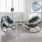 Modern Rattan Accent Rocking Chair with Padded Cushion and Steel Frame