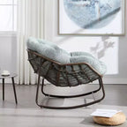 Modern Rattan Accent Rocking Chair with Padded Cushion and Steel Frame