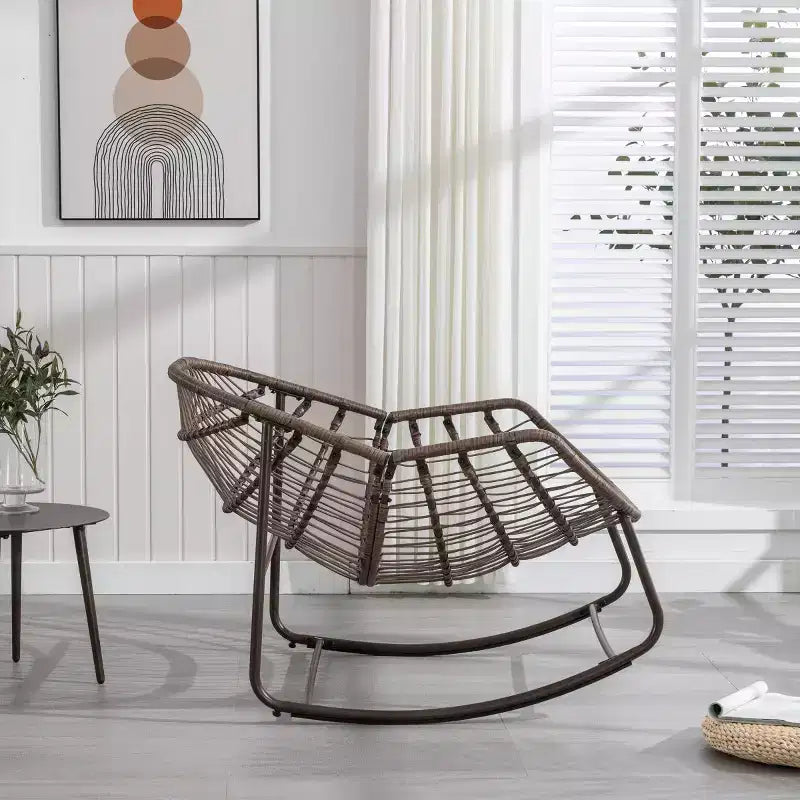 Modern Rattan Accent Rocking Chair with Padded Cushion and Steel Frame