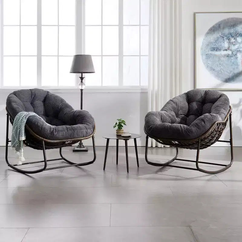 Modern Rattan Accent Rocking Chair with Padded Cushion and Steel Frame