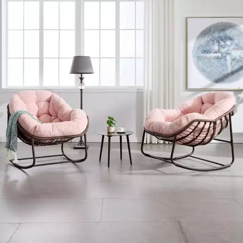 Modern Rattan Accent Rocking Chair with Padded Cushion and Steel Frame