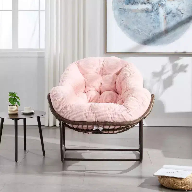 Modern Rattan Accent Rocking Chair with Padded Cushion and Steel Frame
