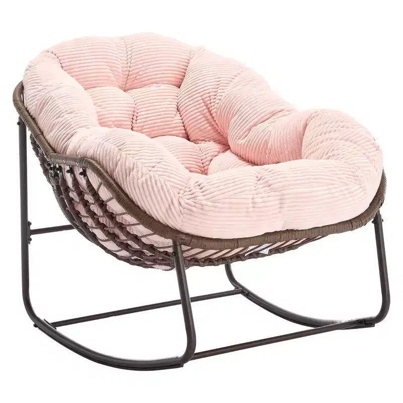 Modern Rattan Accent Rocking Chair with Padded Cushion and Steel Frame