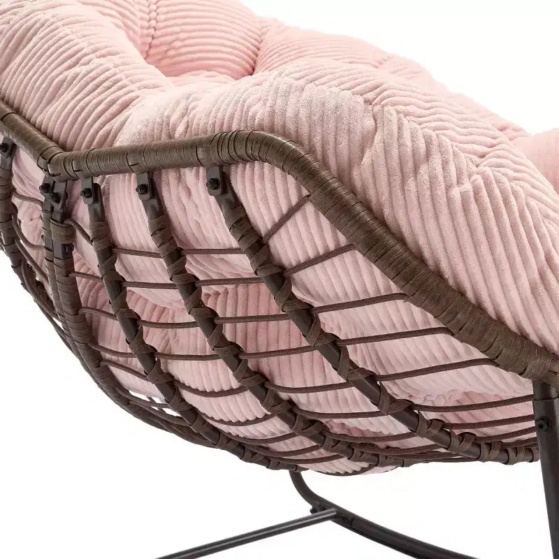 Modern Rattan Accent Rocking Chair with Padded Cushion and Steel Frame