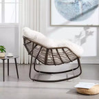 Modern Rattan Accent Rocking Chair with Padded Cushion and Steel Frame