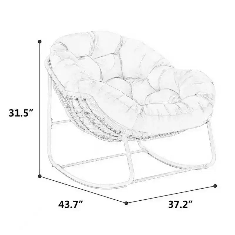 Modern Rattan Accent Rocking Chair with Padded Cushion and Steel Frame