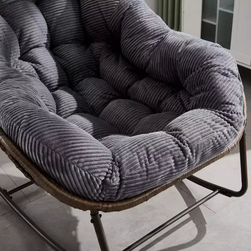 Modern Rattan Accent Rocking Chair with Padded Cushion and Steel Frame