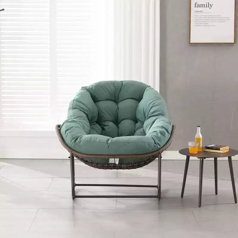Modern Rattan Accent Rocking Chair with Padded Cushion and Steel Frame