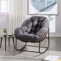 Modern Rattan Accent Rocking Chair with Padded Cushion, Steel Frame Oversized Rocking Chair for Living Room, Bedroom, or Apartment-Panipeachy