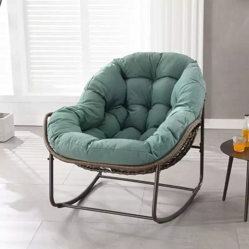 Modern Rattan Accent Rocking Chair with Padded Cushion and Steel Frame