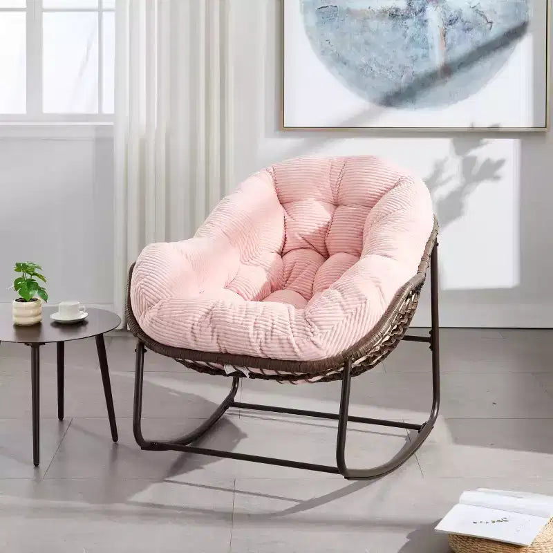 Modern Rattan Accent Rocking Chair with Padded Cushion and Steel Frame