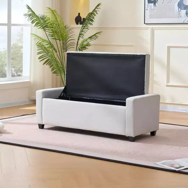48-Inch Tufted Storage Ottoman Bench with Safety Hinge