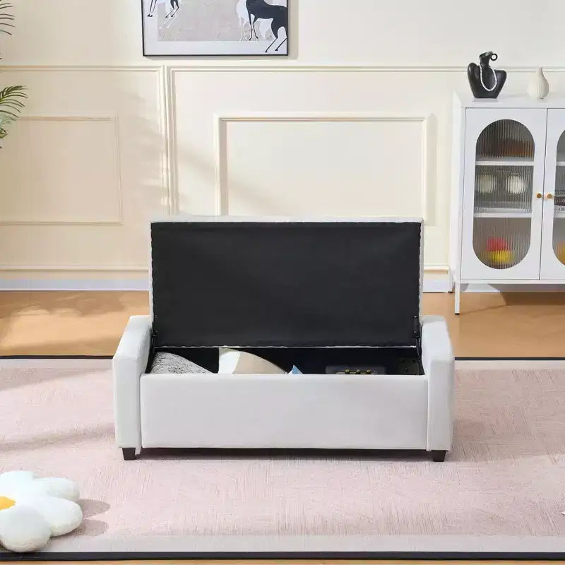 48-Inch Tufted Storage Ottoman Bench with Safety Hinge
