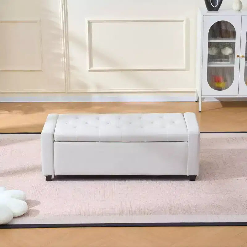 48-Inch Tufted Storage Ottoman Bench with Safety Hinge