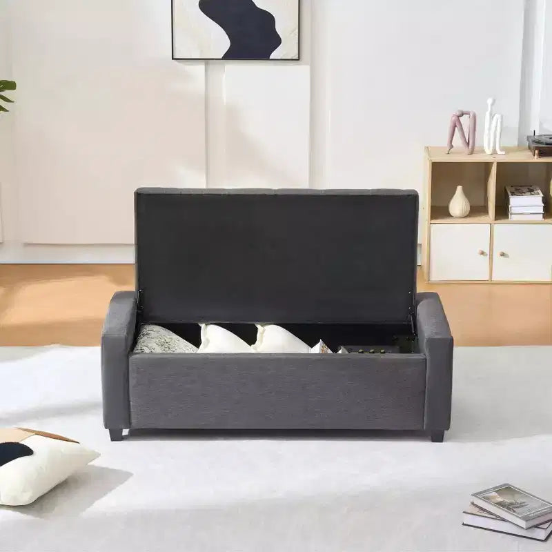 48-Inch Tufted Storage Ottoman Bench with Safety Hinge