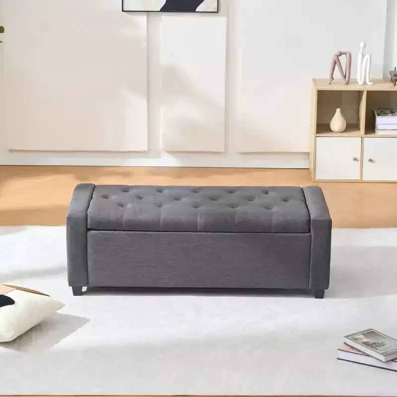 48-Inch Tufted Storage Ottoman Bench with Safety Hinge