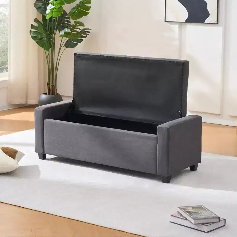 48-Inch Tufted Storage Ottoman Bench with Safety Hinge